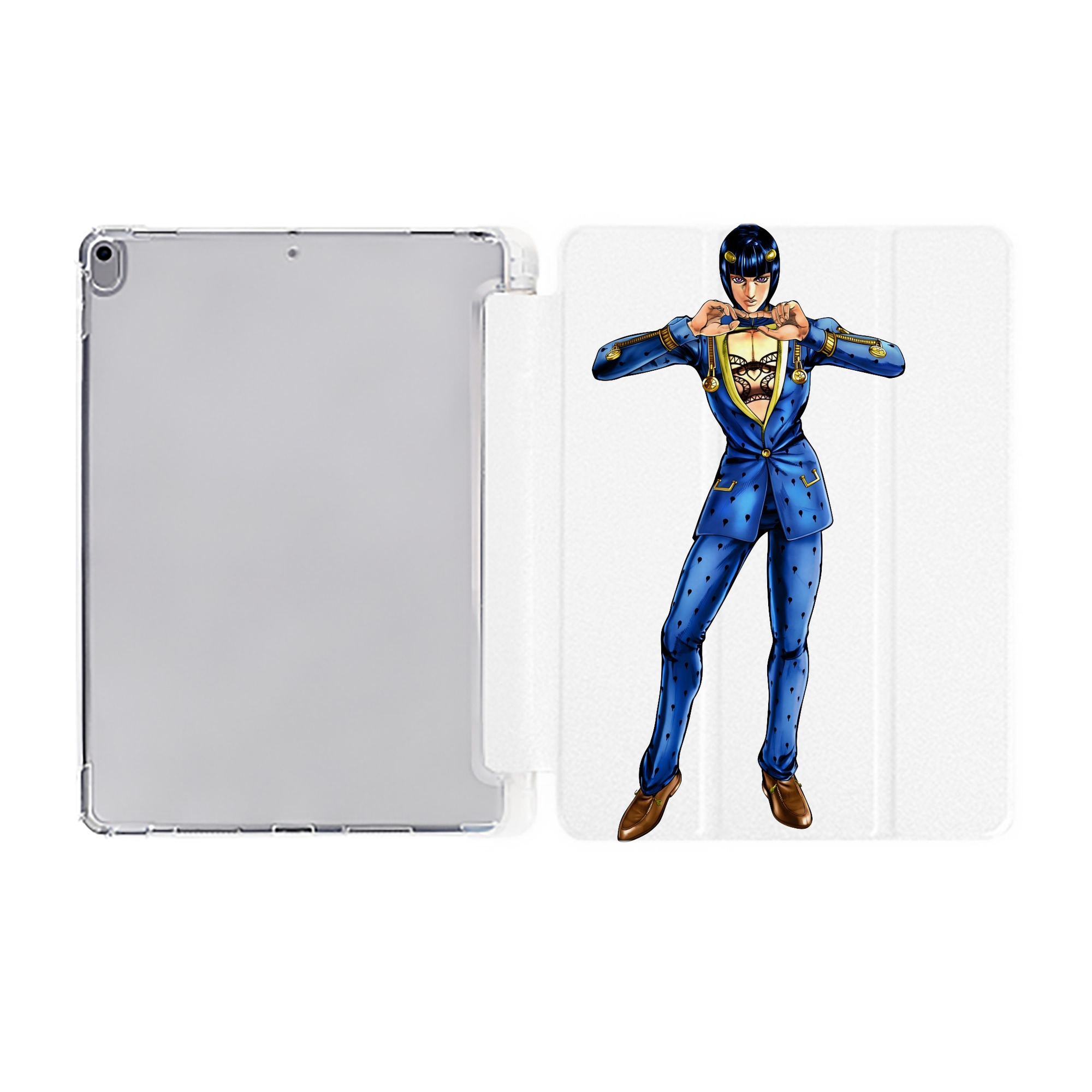 （画像用） ジョジョの奇妙な冒険 ブローノ?ブチャラティ JoJo's Bizarre Adventure Bruno Bucciarati IPad ケース ペン収納付き 三つ折りスタンド PUレザー×シリコン 対応機種9.5/10.5/10.9インチ